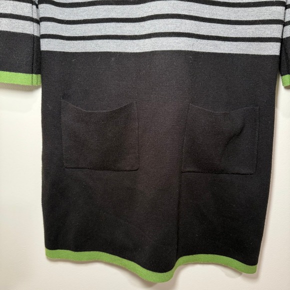 Eliza J Sweater Dress M Black Gray Green Stripe‎ 3/4 Sleeve Knit Pockets - Picture 3 of 12